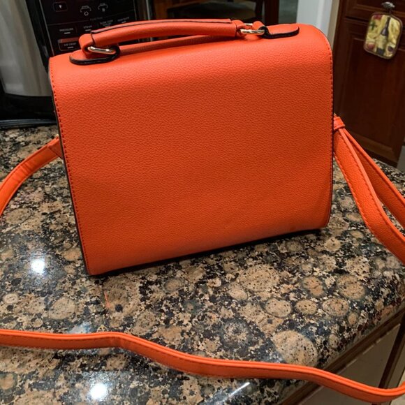 Neiman Marcus Orange Top Handle Leather Satchel Bag - Picture 2 of 4